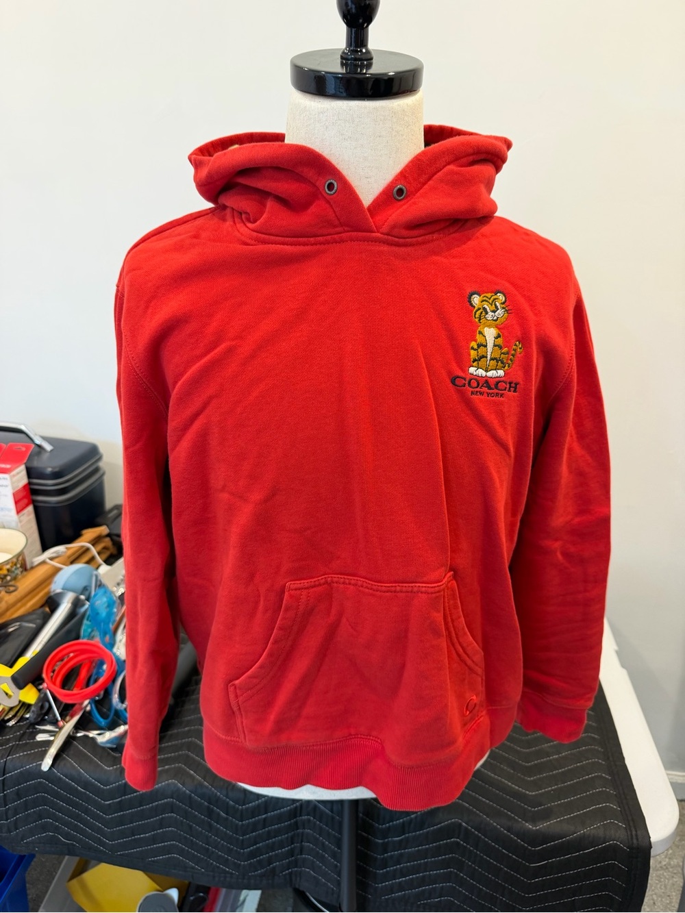 Coach Red Crewneck Hoodie with Tiger Patch